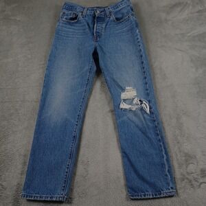 Levis 501 Jeans Womens 25 Blue Denim Button Fly Distressed Premium‎ Casual